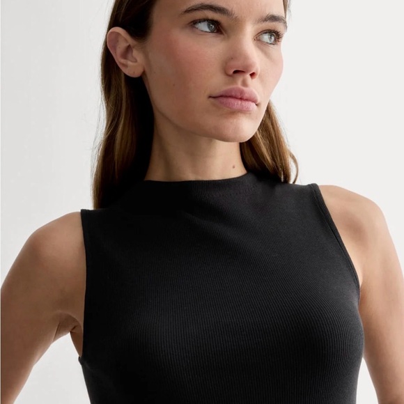 Everlane The Luxe Rib Funnel Neck Tank Black Large - Picture 2 of 5